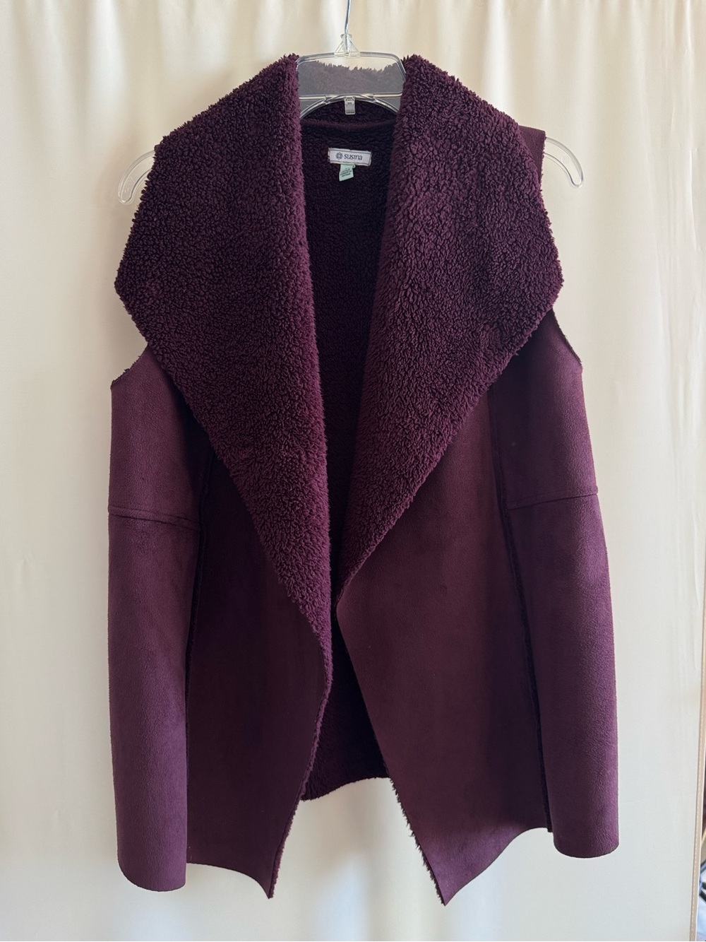 Susina Burgundy Faux Shearling Suede Open Drape Front Vest sise M